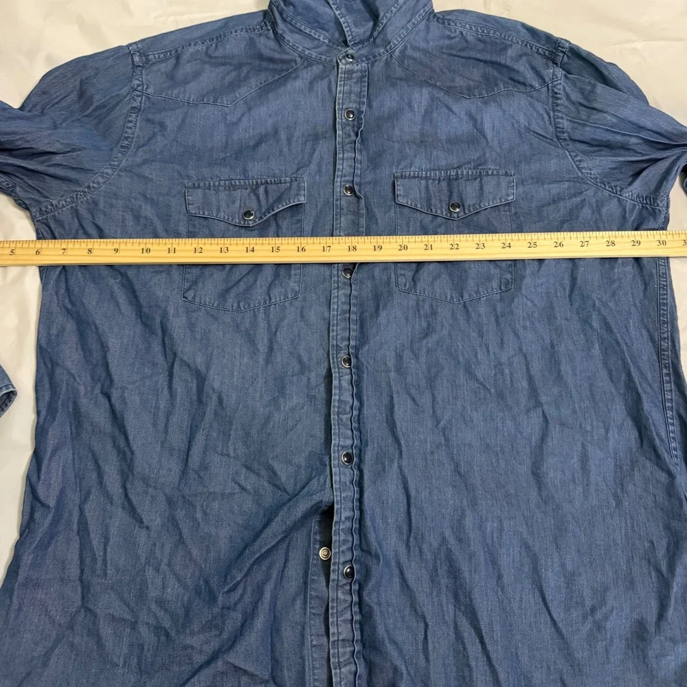Brooks Brothers Mens Red Fleece Western Denim Shirt XXL Blue Cotton Snap Front